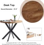 5 PCS Kitchen Dining Table Set, 37" Round Breakfast Dining Table MDF Tabletop, Space Saving Coffee Table Set for 4, Cozy Fluffy Sherpa Armchair Upholstered Dining Chairs with Metal Legs - Image 6