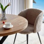 5 PCS Kitchen Dining Table Set, 37" Round Breakfast Dining Table MDF Tabletop, Space Saving Coffee Table Set for 4, Cozy Fluffy Sherpa Armchair Upholstered Dining Chairs with Metal Legs - Image 7