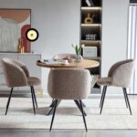 5 PCS Kitchen Dining Table Set, 37" Round Breakfast Dining Table MDF Tabletop, Space Saving Coffee Table Set for 4, Cozy Fluffy Sherpa Armchair Upholstered Dining Chairs with Metal Legs - Image 10