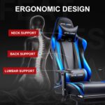 GTRACING Gaming Chair with Footrest, Ergonomic Computer Game Desk Chair, Reclining Gamer Chair Seat Height Adjustment, Swivel Rocker with Headrest and Lumbar (Navy Blue) - Image 7
