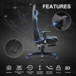 GTRACING Gaming Chair with Footrest, Ergonomic Computer Game Desk Chair, Reclining Gamer Chair Seat Height Adjustment, Swivel Rocker with Headrest and Lumbar (Navy Blue) - Image 9