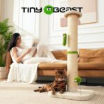 TINYBEAST 34.7" Tall Cat Scratching Post, 3 in 1 Sisal Cat Scratcher, Heavy Duty 4.3" Diameter Cat Tree with Hanging Bell Ball Toy and Reinforced Stable Base for Indoor Adult Cats & Kittens - Image 5