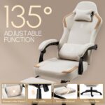 Dowinx Fabric Gaming Chair with Pocket Spring Cushion,Breathable Computer Chairs with Massage Lumbar Support and Footrest,High Back Game Office Chair for Adult,Beige - Image 7