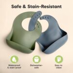 KeaBabies 2-Pack Silicone Baby Bibs for Eating - Sturdy Food-Grade Silicone Bibs for Babies Girl, Boy, Large Food Catcher, Clean & Put On Easily, Waterproof Toddler Feeding Essentials (Slate) - Image 4