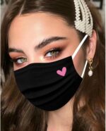 50pcs Cute Disposable Face Masks, Pink And Black Masks with Hearts Printed, 3-Ply Full Face Protection for Women Teen Girls - Image 3