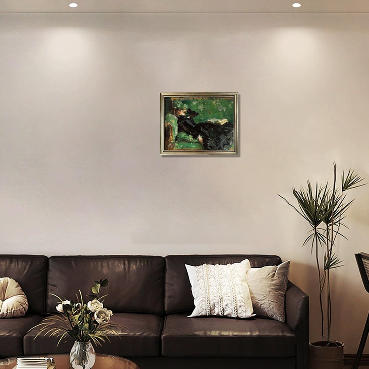 Framed Vintage Woman Reading Book Canvas Wall Art Moody Black and Green Oil Painting Living Room Bedroom Decor Home Artwork - Image 10