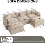 Modular Sectional Sofa, 112.2 Inch U Shaped Couch Set with Armrests, 3-Seater Comfy Cloud Couches with Movable Ottoman for Living Room Apartment, Coffee - Image 3