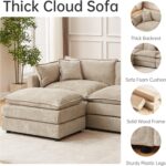 Modular Sectional Sofa, 112.2 Inch U Shaped Couch Set with Armrests, 3-Seater Comfy Cloud Couches with Movable Ottoman for Living Room Apartment, Coffee - Image 5