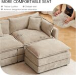 Modular Sectional Sofa, 112.2 Inch U Shaped Couch Set with Armrests, 3-Seater Comfy Cloud Couches with Movable Ottoman for Living Room Apartment, Coffee - Image 6