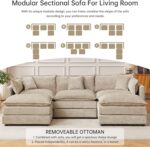Modular Sectional Sofa, 112.2 Inch U Shaped Couch Set with Armrests, 3-Seater Comfy Cloud Couches with Movable Ottoman for Living Room Apartment, Coffee - Image 7