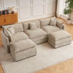 Modular Sectional Sofa, 112.2 Inch U Shaped Couch Set with Armrests, 3-Seater Comfy Cloud Couches with Movable Ottoman for Living Room Apartment, Coffee - Image 8