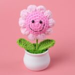 Hand-Crocheted Sunflower in Pot Blush Pink with Smiling Face, A Whimsical Twist on a Classic - Image 3