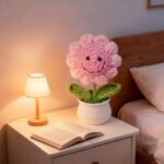 Hand-Crocheted Sunflower in Pot Blush Pink with Smiling Face, A Whimsical Twist on a Classic - Image 4