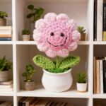Hand-Crocheted Sunflower in Pot Blush Pink with Smiling Face, A Whimsical Twist on a Classic - Image 5
