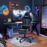 Gaming Chair with RGB, Computer Gaming Chairs with LED Lights and Footrest for Home, Office, Black - Image 3
