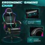 Gaming Chair with RGB, Computer Gaming Chairs with LED Lights and Footrest for Home, Office, Black - Image 9