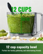 Food Processor, 4 Programs & Pulse,1000W Max Power,12 Cups Total Volume for Slicing, Mincing, Dicing, Shredding, Puree, Dough and Vegetable Chopper Clean Bowl Scraper, Stainless Steel - Image 6