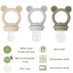 PandaEar 3 Pack Baby Fruit & Food Feeder Pacifier, Silicone Feeder Pacifier with 3 Sizes Pouches for Babies Toddlers Infants Kids, BPA-Free Food Grade Soft Safe (Tan/Grey/Brown) - Image 3