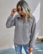PRETTYGARDEN Women's Casual Long Sleeve Lapel Zipper Sweatshirt Drawstring Loose Pullover Tops - Image 4
