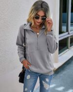 PRETTYGARDEN Women's Casual Long Sleeve Lapel Zipper Sweatshirt Drawstring Loose Pullover Tops - Image 5
