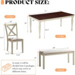 AMERLIFE 6-Piece Farmhouse Dining Table Set with 4 Upholstered Chairs and Bench, 71” Solid Wood Table, Seating for 6, for Dining Room or Kitchen, Rustic White & Walnut Finish - Image 3