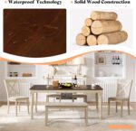 AMERLIFE 6-Piece Farmhouse Dining Table Set with 4 Upholstered Chairs and Bench, 71” Solid Wood Table, Seating for 6, for Dining Room or Kitchen, Rustic White & Walnut Finish - Image 5