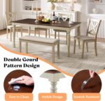 AMERLIFE 6-Piece Farmhouse Dining Table Set with 4 Upholstered Chairs and Bench, 71” Solid Wood Table, Seating for 6, for Dining Room or Kitchen, Rustic White & Walnut Finish - Image 6