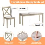 AMERLIFE 6-Piece Farmhouse Dining Table Set with 4 Upholstered Chairs and Bench, 71” Solid Wood Table, Seating for 6, for Dining Room or Kitchen, Rustic White & Walnut Finish - Image 7