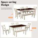 AMERLIFE 6-Piece Farmhouse Dining Table Set with 4 Upholstered Chairs and Bench, 71” Solid Wood Table, Seating for 6, for Dining Room or Kitchen, Rustic White & Walnut Finish - Image 8