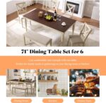 AMERLIFE 6-Piece Farmhouse Dining Table Set with 4 Upholstered Chairs and Bench, 71” Solid Wood Table, Seating for 6, for Dining Room or Kitchen, Rustic White & Walnut Finish - Image 9
