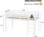 VINGLI Junior Low Loft Bed with Stairs, White Wood Loft Bed Full Size for Adults, Kids and Young Teens, No Box Spring Required,Wood Slat Support - Image 3