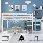 VINGLI Junior Low Loft Bed with Stairs, White Wood Loft Bed Full Size for Adults, Kids and Young Teens, No Box Spring Required,Wood Slat Support - Image 5
