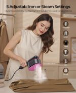 Portable Travel Steamer for Clothes: 2-in-1 Handheld Garment Steamer Iron - Rapid 15s Heat Up & 5 Steam Settings - Large Ceramic Panel - 110-120V Upgraded - Image 5