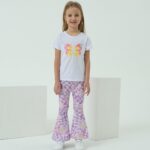 Kid Toddler Girl Clothes Outfits Short Sleeve Butterfly Top Flared Leg Pants Summer Clothing Set - Image 6