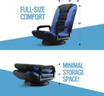 Swivel Floor Gaming Chair - Video Lounger Enjoy 6 Different Positions, Adjustable Backrest, Removable Arm Rests, Folds to Store, Stylish Blue with Black Center Stripe - Image 3