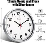 Geevon 12 Inch Atomic Wall Clock - Self-Setting Analog Clock with Automatic Time Sync - Battery Operated for Home Office School - Silver Frame - Image 3