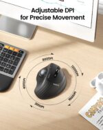 ProtoArc Wireless Trackball Mouse, EM01 NL Ergonomic Bluetooth Rollerball Thumb Rechargeable Computer Laptop Mouse, Adjustable Angle & 3 Device Connection for PC, Mac, Windows-Gray Ball - Image 6