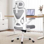 Ergonomic Office Chair: White Computer Desk Chair Comfy Gaming Chair for Adults - Office Chair with Lumbar Support & Headrest - Executive Office Rolling Chairs for Home Work (Grey) - Image 6