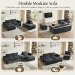 Vamcheer Modular Sectional Cloud Couch, Utra Soft U Shaped Couch with 2 Movable Ottoman, Deep Seat Boneless Couches for Living Room Bedroom, No Assembly Required, Grey - Image 6