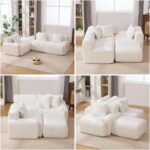 U-Shaped Sleeper Modular Sectional Sofa Bed Chaise, Boneless Convertible Block Cloud Tufted Floor Corner Couch Set with for Living Room No Assembly Required (Ivory +3 Seat & 1 Ottoman) - Image 4
