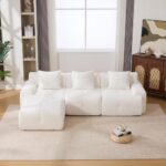 U-Shaped Sleeper Modular Sectional Sofa Bed Chaise, Boneless Convertible Block Cloud Tufted Floor Corner Couch Set with for Living Room No Assembly Required (Ivory +3 Seat & 1 Ottoman) - Image 6