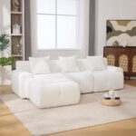 U-Shaped Sleeper Modular Sectional Sofa Bed Chaise, Boneless Convertible Block Cloud Tufted Floor Corner Couch Set with for Living Room No Assembly Required (Ivory +3 Seat & 1 Ottoman) - Image 7