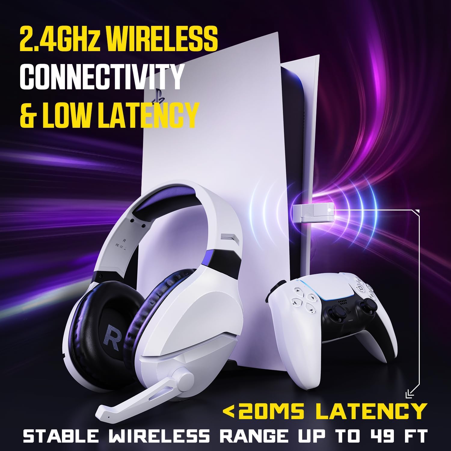 Wireless Gaming Headset with Noise Canceling Microphone for PS5, PC, PS4, 2.4G/Bluetooth Gaming Headphones with USB and Type-c Connector, Wired Mode for Controller Gamecube - Image 3