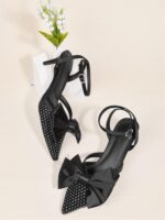 Coutgo Womens Kitten Low Heels Rhinestone Mesh Bow Heels Closed Pointed Toe Ankle Strap Pumps Dress Wedding Shoes - Image 5