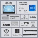 Lenovo Laptop Computer for Business & Work, 13th Gen Intel Core i7-13620H, 15.6" FHD Anti-Glare Display, 24GB RAM, 1TB SSD, Webcam, HDMI, Wi-Fi 6, Windows 11 Pro, Gray, w/Bundle - Image 3