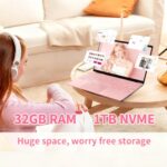 15.6" Laptop Computer Notebook, 4-Core N95 Processor, FHD Display, Backlit Keyboard, Fingerprint, Webcam, Bluetooth, WiFi, Win 11 Pro, 10TB Upgradeable, T152A, 32GB RAM, 1TB SSD, Pink - Image 4