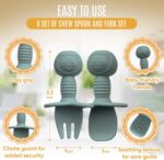 4pc Silicone Baby Spoons Self Feeding Baby Utensils 6-12 Months - 3 Baby Spoon - 1 Baby Fork - Toddler Cutlery Set - BPA Free, Dishwasher Safe, Baby Eating Essentials (Light pink/Army Green) - Image 5