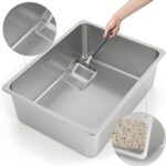 Kirecoo Stainless Steel Cat Litter Box - Metal High Sided Cat Pan, Large Stainless Steel Box, Indoor Litter Tray, Non Stick, No Smell, Easy to Clean, Pet Toilet Supplies for Kitten, Kitty, Rabbit - Image 4