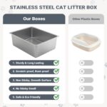 Kirecoo Stainless Steel Cat Litter Box - Metal High Sided Cat Pan, Large Stainless Steel Box, Indoor Litter Tray, Non Stick, No Smell, Easy to Clean, Pet Toilet Supplies for Kitten, Kitty, Rabbit - Image 5