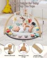 Baby Play Mat Activity Gym,6 Developmental Zones Tummy Time Mat, Foldable Wooden Baby Play Gym with 7 Detachable Sensory Toys for Newborn Brain Development, Essential Baby Shower Set - Image 5